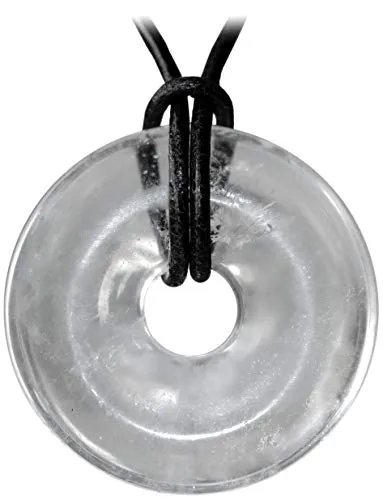 Kaltner Präsente, collana in pelle per uomo e donna, con ciondolo a forma di ciambella, cristallo di rocca, idea regalo (Ø 30 mm)
