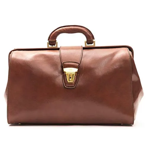 The Bridge Borsa Da Medico pelle leather Serratura door lock made in Italy Apertura A Diligenza doctor's bag 36X27X18 Cm marrone brown 46831001