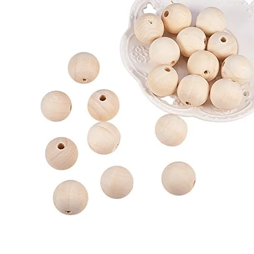 PandaHall Elite 100PCS Perline Rotondo in Legno Palline di Legno Sfere Grandi Palline per Fare Gioielli Fai da Te Natale Folletti Lavoretti Decorazioni Artigianali, 25x25mm, Foro: 6-7mm