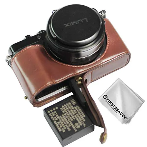 Custodia per fotocamera Panasonic Lumix DC-LX100 II Pelle sintetica mezza custodia per custodia protettiva Marrone scuro