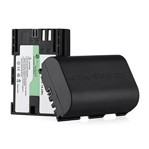 Powerextra 2 batteria LP-E6 2600 mAh Li-ion per Canon EOS 60d, EOS 70d, EOS 5d Mark II, EOS 5d III, EOS 5DS, EOS 5DS R, EOS 6d, EOS 7d e cámare BG-E14, BG-E13, BG-E11, BG-E9, BG-E7, BG-E6 Grips