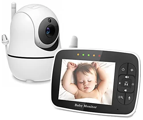 Flybiz Baby Monitor Video, con Schermo a Colori LCD 3.5", Portata 984ft, Infrarossi Night Vision e Temperatura Monitoraggio Della, 1200mAh Batteria a Lunga Durata e 2 vie Citofono Sistema