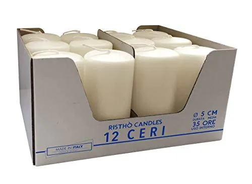 Risthò 56199_01 Candele Cero, Bianco, Diametro 5 cm, Altezza 10 cm, 12 pezzi