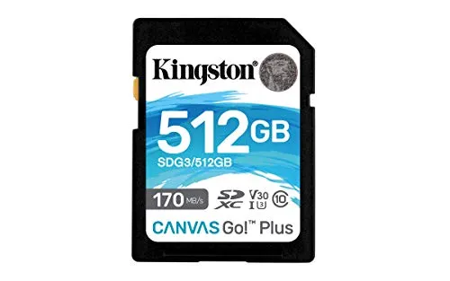 Kingston SDG3/512GB Scheda di Memoria SD (512GB SDXC Canvas Go Plus 170R C10 UHS-I U3 V30)