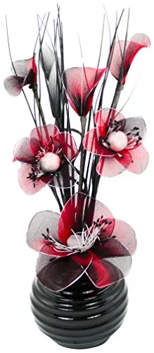 Flourish - Vaso con fiori in nylon, 32 cm, colore: rosso/nero