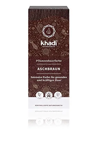 KHADI - Tinta Vegetale in Polvere Castano Cenere - 100% Naturale - Per tutti i tipi di capelli - Rinforzante e Nutriente - Certificato BDIH - Vegan - 100 gr