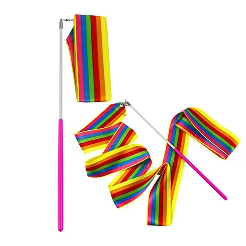 MUROAD 10 Pezzi 2 Metri di Lunghezza Palestra Nastro per Ginnastica Ritmica,Danza Nastri di Ginnastica Ritmica Streamer Baton Twirling Rod Seta Attrezzi per Bambini (Colore Arcobaleno)