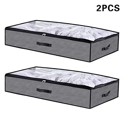 Cozywind Under Bed Cassettiera Set di 2 Borse Traspiranti salvaspazio sotto Il Letto per Coperte Coperte Cuscini 100x50x18cm (90 Litri) (Dark Gray)