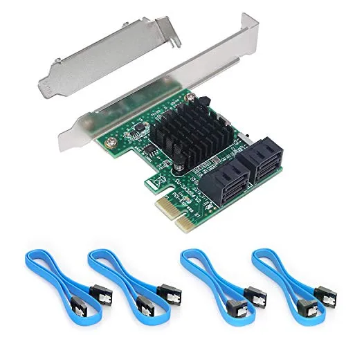 Ziyituod - Scheda SATA Non Raid, 4 Porte con 4 Cavi SATA, 6 Gbps, Controller SATA, Scheda PCIe con Staffa a Basso Profilo, Avvio Come Disco di Sistema, Supporta 4 dispositivi SATA 3.0 (SA3004)