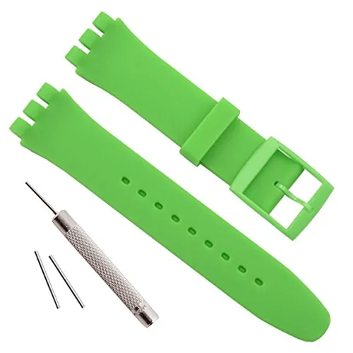 Sostituzione Impermeabile Silicone Gomma Orologio Cinghia Orologio Cinturino per Swatch (17mm 19mm 20mm)（17mm,Verde)