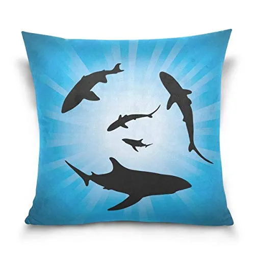 N / A Vector Sharks Underwater And Sunlight Pattern Decorative Throw Federa Cuscino Fodera per Cuscino per Divano, Letto, Divano, Patio, Auto
