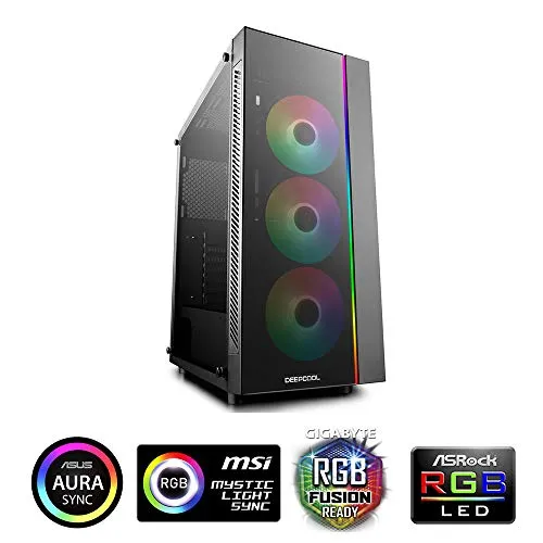 DeepCool Matrexx 55 ADD-RGB Case ATX USB 3.0 PC Gaming 0.6MM SPCC 3 Ventole 120mm PWM RGB Rainbow Addressable Sync 5V 1*Strip RGB Frontale & Pannello Laterale in Vetro Temperato (AxPxL 480x440x210 mm)