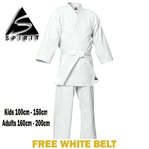 Spirit Sports Karate 9oz Polycotton White Karate Uniform Gi, bianco, 3/160 cm
