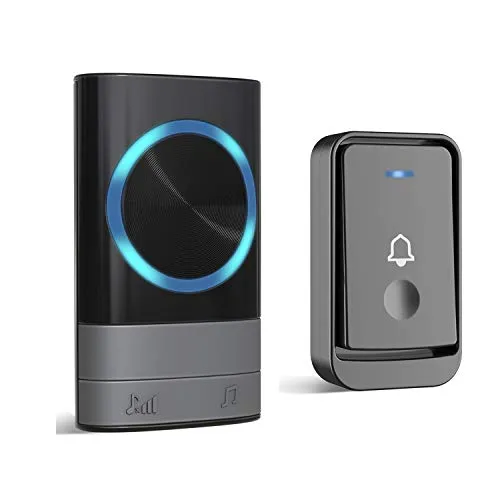 Dilusi Campanelli Wireless,Campanello Senza Fili Portatile Wireless Doorbell, 45 Suonerie, Indicatori LED, Portata 300m, 4 Volumi Selezionabili (1 Trasmettitore + 1 Ricevitori, Nero)