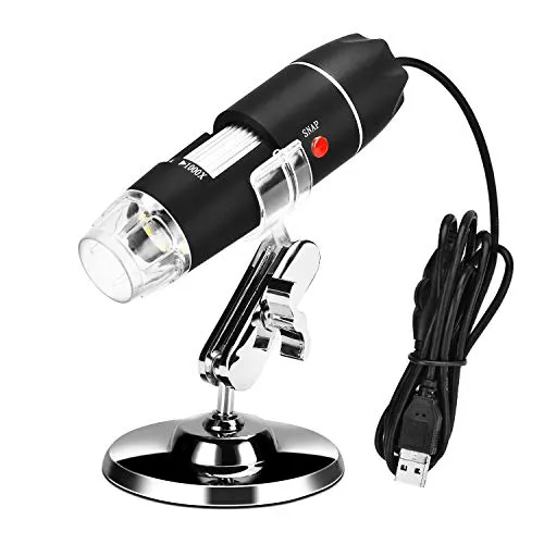 Microscopio 40x -1000x, fotocamera digitale USB 2.0, microscopio 2 Mp 8 LED con adattatore OTG e supporto in metallo, mini scopio compatibile con Mac Windows 7 8 10 Android