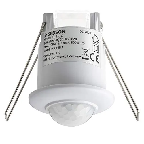 SEBSON Rilevatore di Movimento per Luci 220V Interni, Montaggio ad Incasso a Soffitto, LED adatto, pogrammabile, Infrarossi Sensore, 6m / 360°