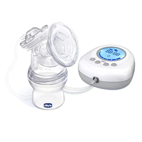 Chicco Naturally Me Tiralatte Elettrico con Fasi di Stimolazione ed Estrazione, 10 Livelli di Intensità, Confortevole e Veloce, Forma Ergonomica, con Tettarella Inclinata e Tappo Ermetico - 150 ml