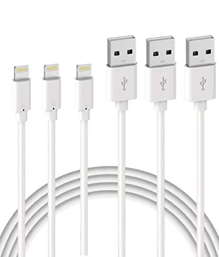 Quntis Set di 3 cavi Lightning di ricarica rapida 2M, MFi certificato, per iPhone 11 12 13 14 Pro 13 Mini XS Max XR X 8 7 6s 6 Plus 5 Se iPad Charger, Bianco