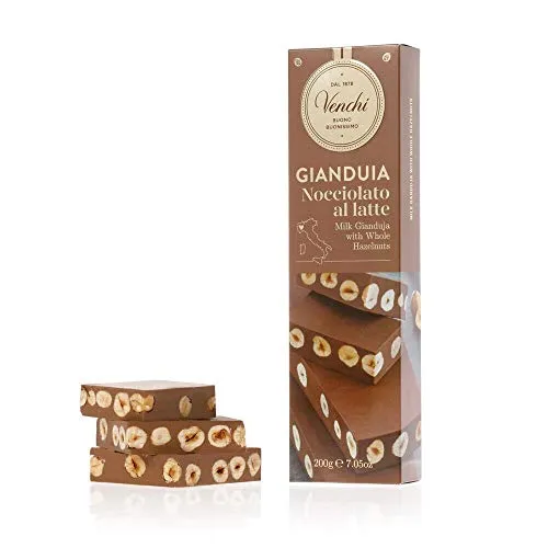 Venchi Barretta Gianduia al Latte con Nocciole Piemonte IGP Intere 200g - Snack Senza Glutine