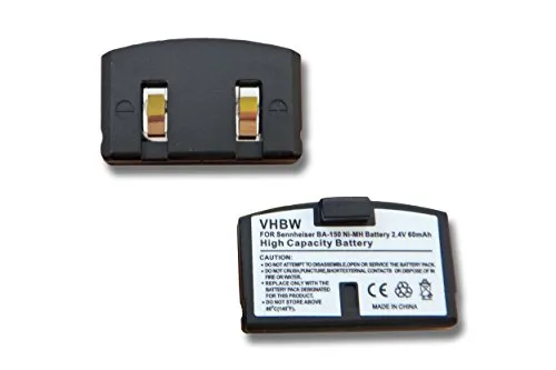 vhbw 2x Batteria Ni-MH 60mAh (2.4V) per Cuffie Sennheiser A200, HDI 302, HDI 380, HDR4, HDR6, HDR30 sostituisce BA-150, BA150, BA-151, BA151.