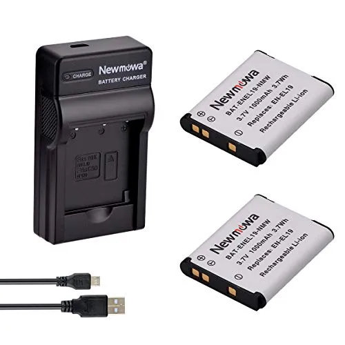 Newmowa EN-EL19 Batteria (confezione da 2) e Portable Micro USB Caricatore kit per Nikon EN-EL19 and Nikon Coolpix W100, S100, S2500, S2600, S2700, S2750, S3100, S3200, S3300, S3400