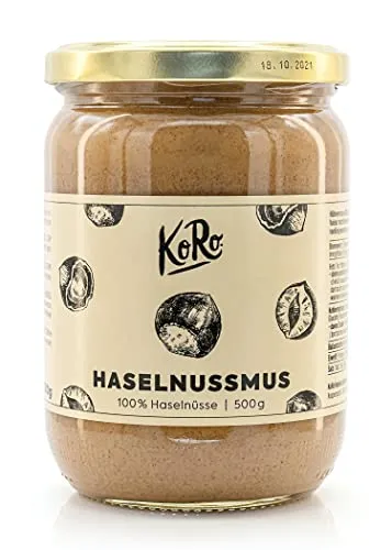 KoRo - Crema spalmabile di nocciole 100% 500 g - crema proteica di nocciole, 100% nocciole, burro di nocciole senza zucchero e senza glutine, per dolci, gelati e muesli