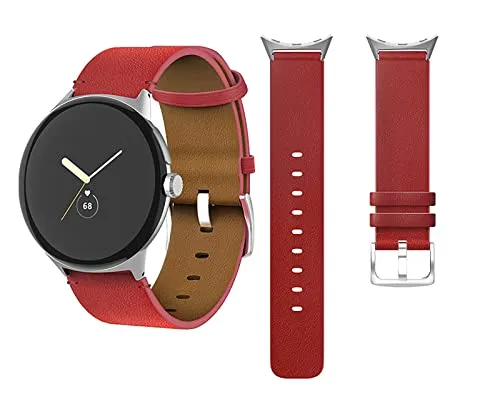 GIOPUEY Cinturini Compatibile con Google Pixel Watch, vera pelle Cinturino [Resistente All'usura] [Traspirante] - Red