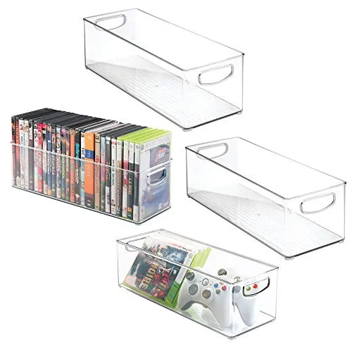 mDesign porta CD – pratico set da 4 – portaoggetti con manico ergonomico ideale come porta DVD – contenitori di plastica trasparente ottimi per CD, DVD e videogiochi