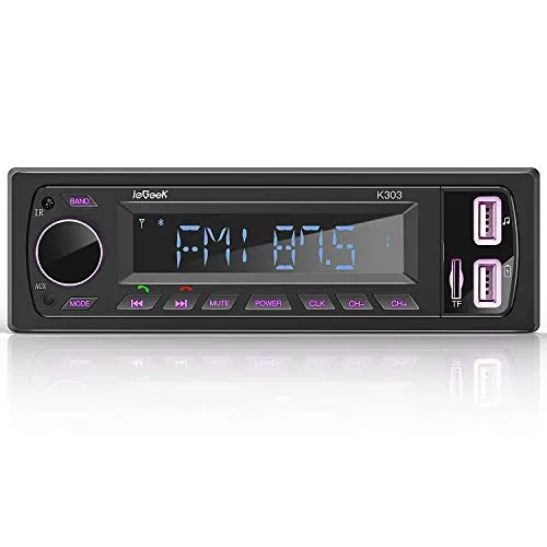 ieGeek Autoradio Bluetooth Vivavoce 60Wx4 Radio RDS Stereo FM/AM, Luce dei tasti a 7 colori, Visualizzare Orologio, Supporta Doppia USB/MP3/BT/AUX/SD con Telecomando