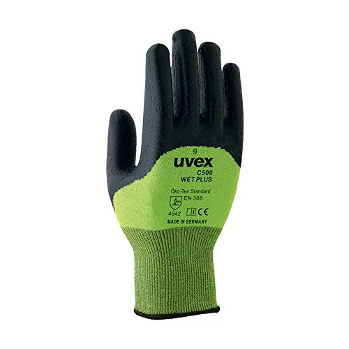 Uvex Guanti glove C500 wet plus Unisex 10,Verde/Nero