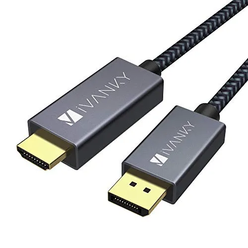 iVANKY Cavo DisplayPort a HDMI, DisplayPort HDMI 1080P in Nylon, DisplayPort (Display Port) HDMI per Laptop/Desktop/Scheda Grafica/HDTV/Proiettore/Monitor ECC, Grigio Siderale, 1M