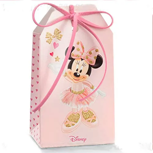 Ingrosso e Risparmio 10 Portaconfetti Disney a Forma di bustina/Tag in cartoncino Rosa con Minnie Ballerina e Glitter, bomboniere economiche Nascita, Battesimo Bambina (Senza confezionamento)