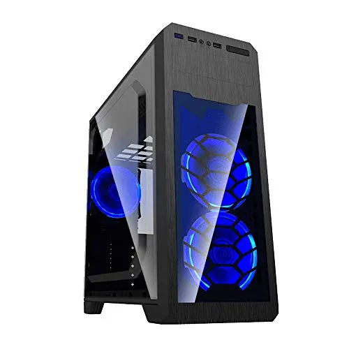 GameMax G563 Black Case ATX Middle Tower per PC Desktop da Gaming 0.5MM SPCC 3*USB3.0/2.0 con 3 Ventole 15 LED Halo Blu Pannello Laterale Half Plexiglass (LxAxP: 190x440x435 mm)