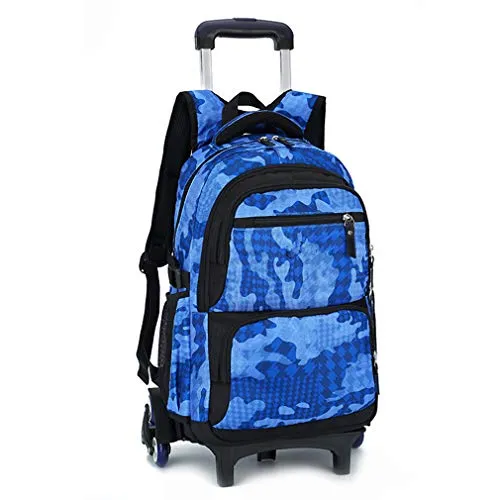 Ruote Zaino Trolley Sacchetto di Scuola - Borsa Camouflage Rotolamento Bambini(Cielo Blu 6 Ruote)