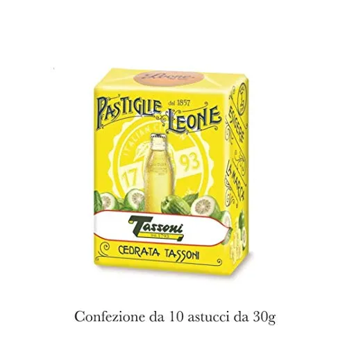 Pastiglie Leone CEDRATA TASSONI | Le mitiche Pastiglie Senza Glutine e Senza Coloranti Artificiali | Prodotto Vegano | Confezione da 10 Astucci tascabili da 30g