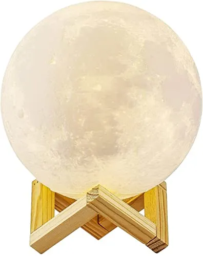 Lampada Luna 3D Stampata, ALED LIGHT Piena Lampada Moon Luna con Diametro 15cm, 3 Colori, Ricarica USB Decorativo LED Luce Notturna Toccare il Controllo, Decoro per Stanza Letto Mood Light per Camera
