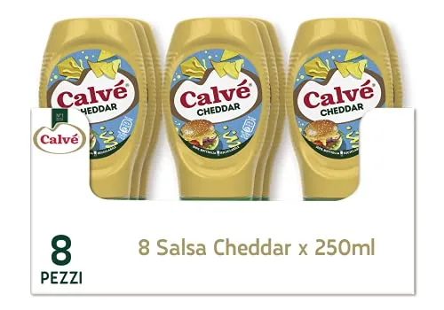 Calvé Salsa Cheddar in Confezione Top Down, Maxiformato, 8 Pezzi da 250ml