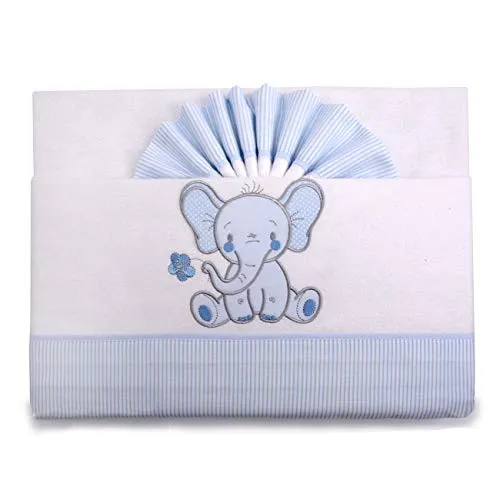 Pekitas - Parure di lenzuola di flanella, per neonati, 3 pezzi, per lettino da 60 x 120 cm, 100% cotone, prodotte in Portogallo Cuna bli-bianco,culla 60 x 120