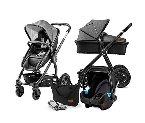 Kinderkraft Passeggino Trio VEO, 3 in 1, Carrozzina, con Seggiolino Auto, Ammortizzate, Pieghevole, Accessori, 0-15 Kg, Nero