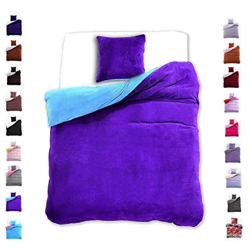 Snug set copripiumino 80 x 80 cm, federa in morbido pile microfibra abbracciare caldo letto Furry blu violetto, Microfibra, violett blau, 155 x 220 cm