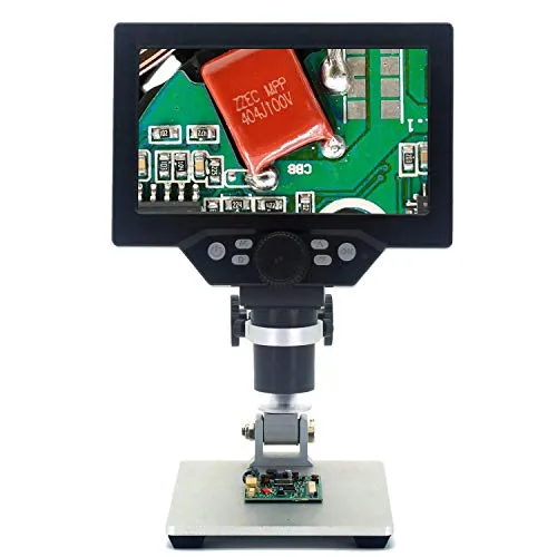 Emebay - Microscopio digitale HD LCD da 7 pollici, batteria ricaricabile integrata, microscopi video elettronici, 12 MP, microscopio con supporto in metallo