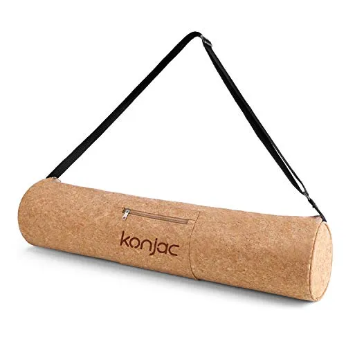 konjac Yoga Borsa in Sughero, Mat Bag Carrier Borse in Cork con Tasche per Sacca, Cinghia Regolabile, Materiale Naturale al 100%
