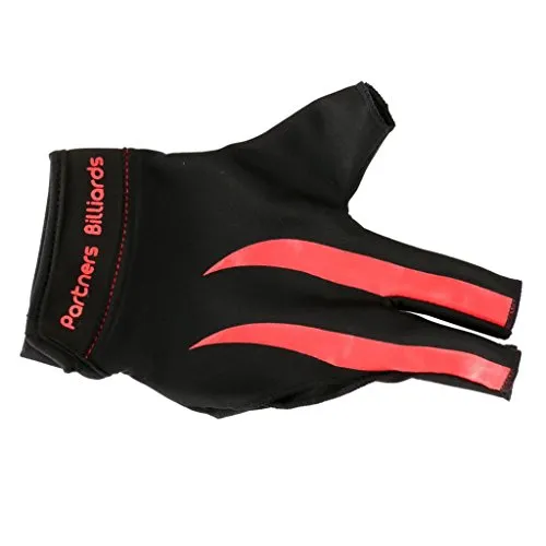 Baoblaze Biliardo Guanto di Tre Dita Mano Destra Tessuto Elastico Snooker Sport Attrezzo - Rosso Nero