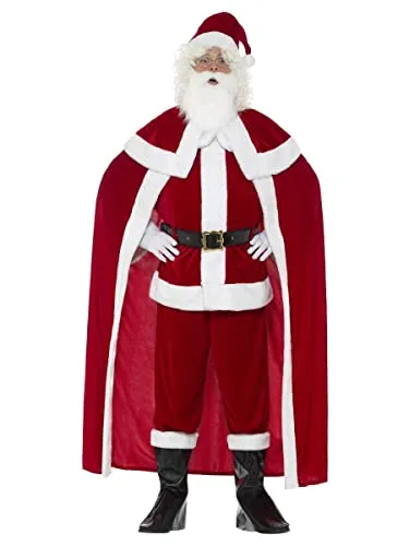 Smiffys Costume di Babbo Natale deluxe, rosso con pantaloni, giacca, mantello, cintura,