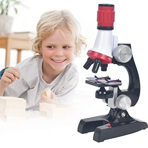 MJTP Giocattolo da esperimento per microscopio per Bambini, ingrandimento 1200x, 400x, 100x, Kit per microscopio per Bambini con luci a LED per Principianti