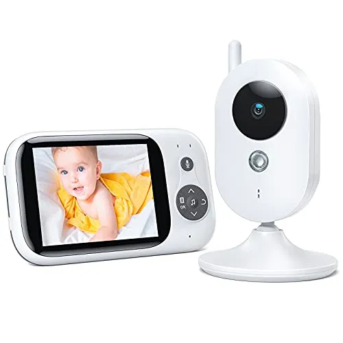 Baby Monitor, Videocamera Babyphone con VOX Notturna Visione di Temperatura 8 Ninne Nanne Audio a Due Vie, Attivazione Vocale, Telecamere 930mAh Batteria con Schermo da 3.2" LCD