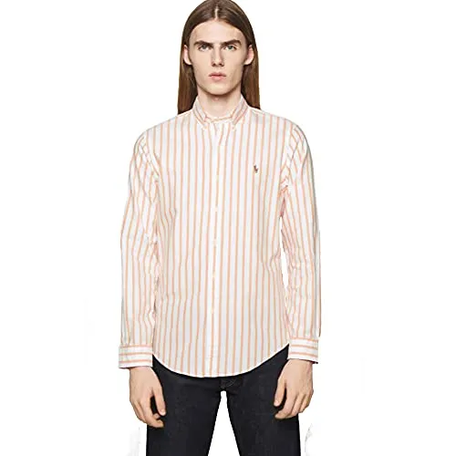 Polo Ralph Lauren Camicia Oxford Slim-Fit a Righe (S, Pink/White)