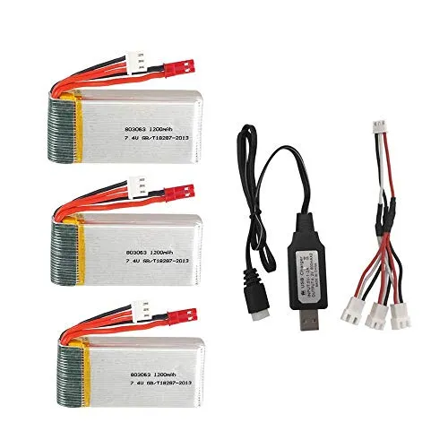 N/C Batteria di Lipo 7.4V 1200mAh 803063 30C, per X6 H16 MJX X101 X102 RC Accessori di Ricambio dei droni 3pcs+Cable+USB