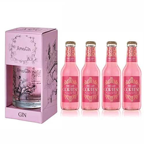 AmaGin Kit Cortese Pink Lady – Gin 500ml Con Confezione + 4 Toniche Cortese Pink Lady al Pompelmo Rosa – Da Distillazione Uve Corvina e Rondinella (Amarone DOCG) – 40% Vol – Made in Italy