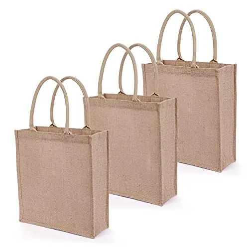 WPAJIRZO 3 sacchetti di iuta grandi Borsa iuta shopper Juta dimensioni da 12 l, in vera iuta, 35 x 31 x 12 cm, borsa per la spesa riutilizzabile